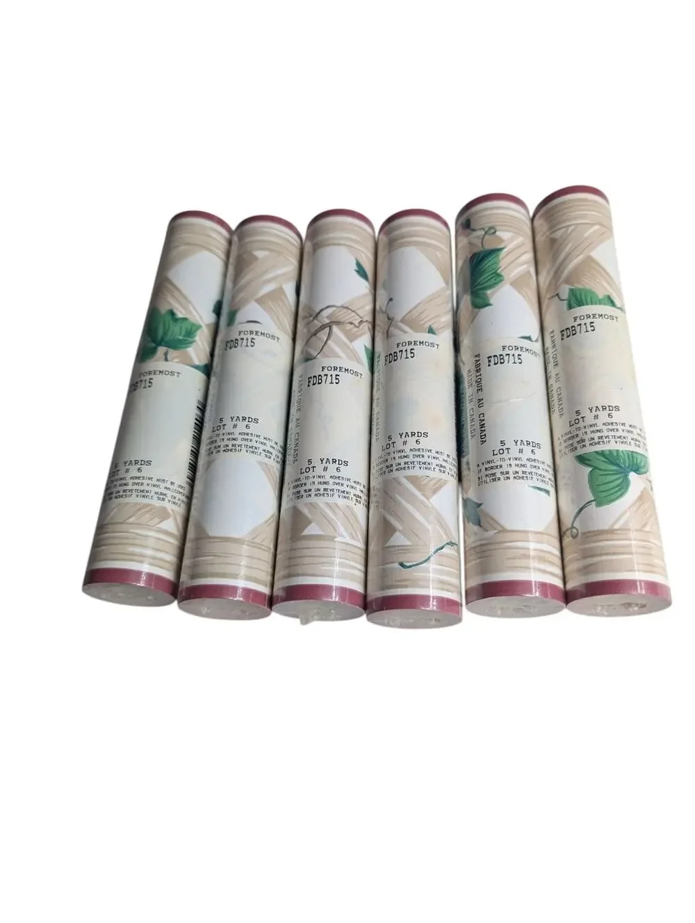 6 Rolls Sealed Vintage Foremost Wallpaper Border 5 Yd Floral Green Leaves FDB715